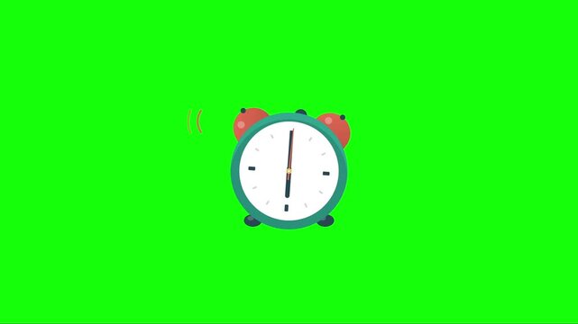 Alarm Clock Animation green screen. Classic Bell Timer Ringer. Time Management and Deadline Concept on Green Screen