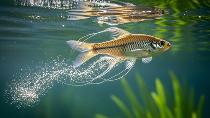 Golden Fish Swimming in Clear Water.