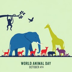 Naklejka premium World wildlife day illustration of colorful animal silhouettes for world animal day on light green background