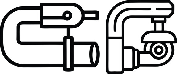 Pipe clamp and pipe cutter icons for plumbing and construction tasks