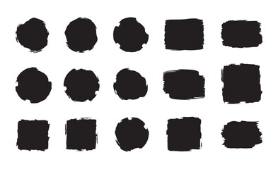 Black paint brush strokes circle and square shapes