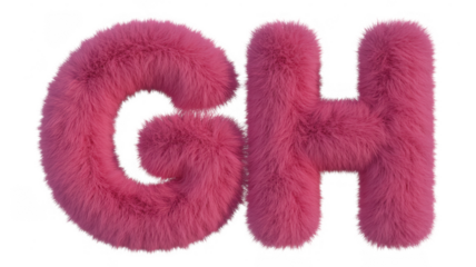 Pink fuzzy letters G and H isolated on a transparent background