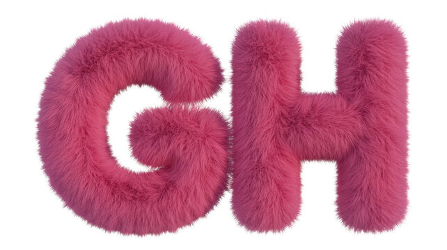 Pink fuzzy letters G and H isolated on a transparent background