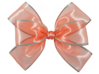 Pink satin bow with silver trim ribbon isolated on a transparent background