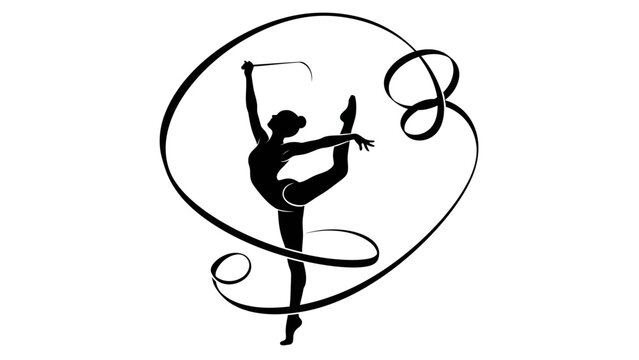 Elegant Silhouette of a Female Ballet Dancer Performing a Pli? with Artistic Ribbon Swirls