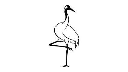 Obraz premium Stylized Black and White Illustration of a Heron Perched on One Leg Displaying Minimalist Line Art