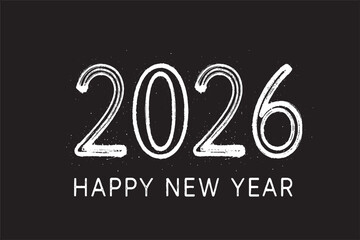 Happy New Year 2026 Minimal Black and White Typography Background