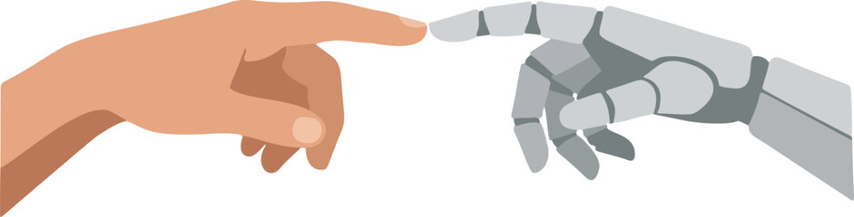Human Hand Touching A Silver Robot Hand