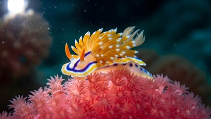 Vibrant Nudibranch on Coral Reef Underwater.