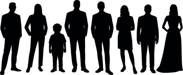 silhouette of people standing in a row