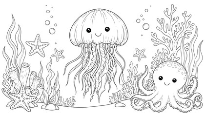 Friendly cartoon jellyfish in an underwater scene