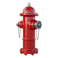 Red fire hydrant with silver details firefighting equipment isolated on a transparent background