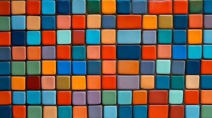 Fototapeta premium Colorful mosaic of square tiles in various vibrant shades, creating a visually appealing pattern.