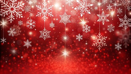 Vibrant red background with white snowflakes and sparkling lights festive holiday scene with snowflakes and stars shining brightly