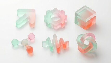 Abstract 3D shapes with pastel colors on a white background illustration