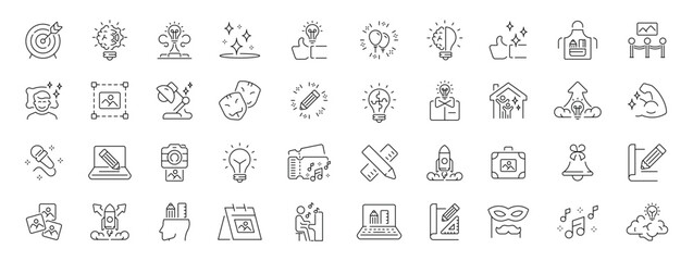 Inspiration icons set. editable line icons, outline, creativity and design tools