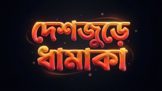 Vibrant Bengali Typography Glowing on Dark Background with Swirling Lights - Powered by Adobe