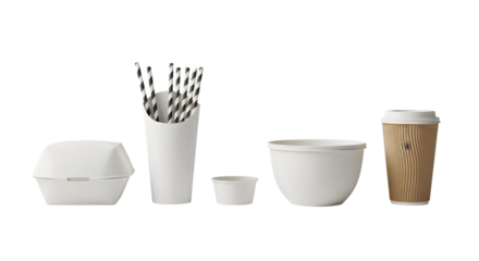 Collection of Ecofriendly Disposable Tableware Items Isolated on transparent background