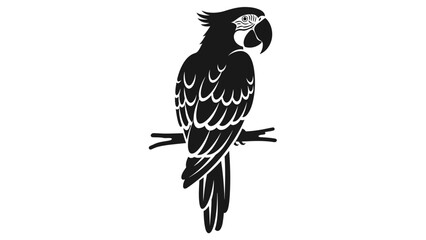 Fototapeta premium Minimalist Black and White Illustration of a Parrot Perched on a Branch for Graphic Design and