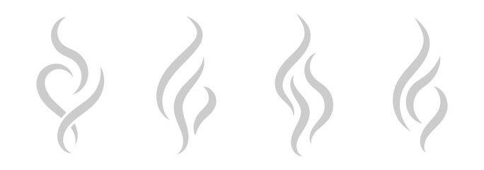 Smoke steam icon vector logo set. Smoke smell, steam aroma heat icon illustration. Hot vapor fire doodle line logo. Smoke steam silhouette icon .