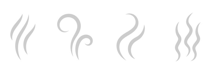 Smoke steam icon vector logo set. Smoke smell, steam aroma heat icon illustration. Hot vapor fire doodle line logo. Smoke steam silhouette icon .