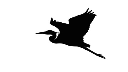 Minimalist Black Silhouette of a Heron in Flight Against White Background