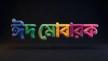 Vibrant colorful Bengali typography design with Eid Mubarak message