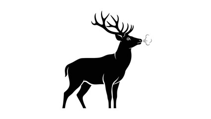 Obraz premium Silhouette of a majestic stag with antlers in a minimalist black and white style emphasizing