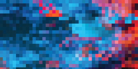 Vibrant Pixelated Art with Red and Blue.