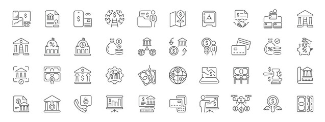 Bank and finance icons set. editable line icons, outline, business symbols collection