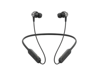 Black Wireless Earbuds with Neckband.