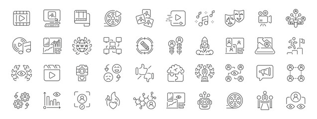 Content creation icons set. editable line icons, flat style, multimedia, digital tools