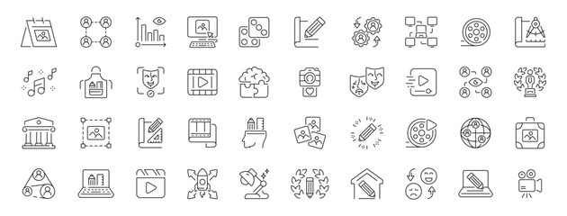 Creation vector icons. Editable line icons related to creativity, design, and media symbols