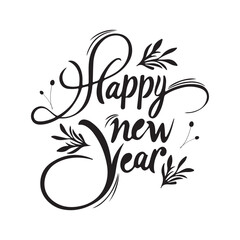 Elegant Happy New Year calligraphy with decorative floral elements perfect for holiday greetings and festive design projects