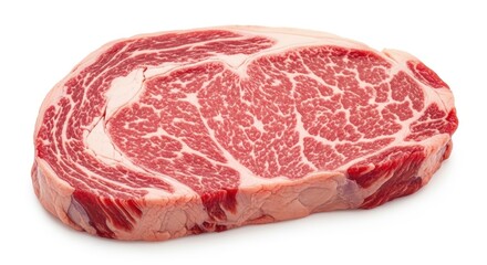 Fototapeta premium Raw Ribeye Steak Isolated on White Background Ready for Grilling.