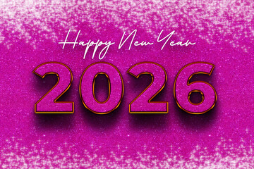 Happy New Year 2026 Pink Glitter Background with Golden 3D Text