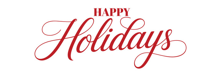 happy holidays elegant red calligraphy typography lettering isolated on white background festive seasonal greeting design for christmas new year celebration © Zavivec