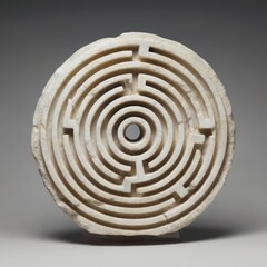 Conceptual stone sculpture of a labyrinth, symbolizing problem solving and creativity in a minimalist design.