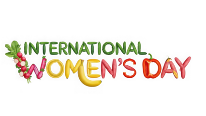 International womens day colorful text with flowers on transparent background
