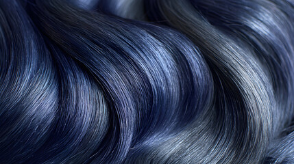 Naklejka premium Close up of dark blue or black shiny hair strands with smooth texture and subtle highlights