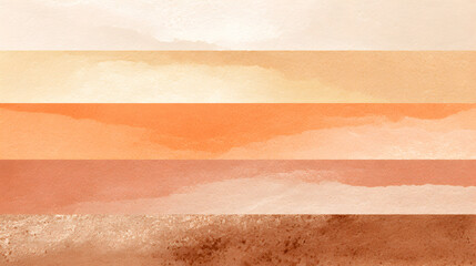 Abstract sunset landscape with warm orange and brown horizontal stripes and cloudy sky