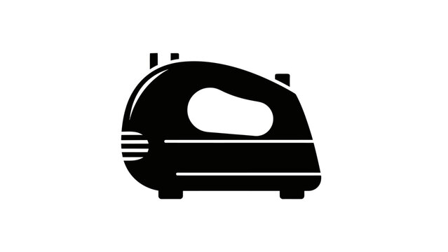 Minimalist black and white silhouette of a vintage iron for household and appliance icons