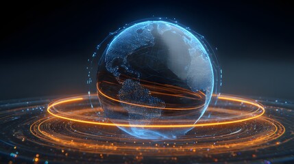 Digital Earth Globe with Glowing Rings - Futuristic Technology Concept.