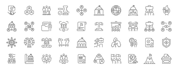 Government icons set. editable line icons with outline civic and agency symbols