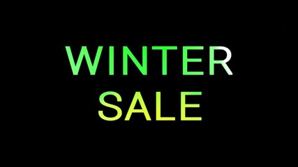 A vibrant gradient colored WINTER SALE text animates on a black background. 4K text animation video.