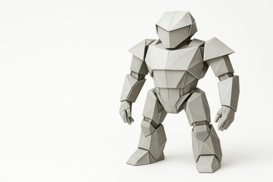 Origami robot as a symbol of technology and future on a white background. Space for text.