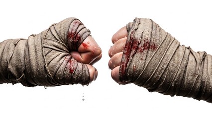 包帯の拳、血が滴る