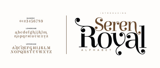 Elegant font alphabet logo. Typography Beauty fashion luxury classic letters serif fonts decorative wedding vintage retro logos. vector illustration