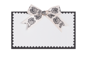 Note Card with Decorative Ribbon Bow Isolated on White and Png Trasparent Background, Clipping Path Included