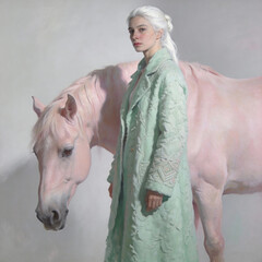 woman standing with pale horse portrait